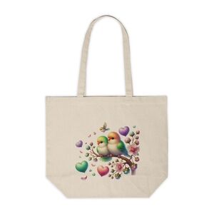 Two Love Birds Sitting On A Branch Custom Canvas Tote Bag